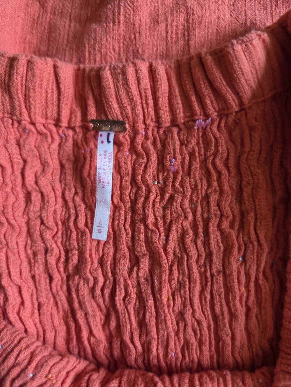 Free People Catch Me Midi Dress Off Shoulder Smocked Coral Orange Sz L - Picture 5 of 6